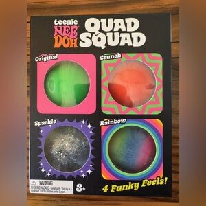 NeeDoh TEENIE 4 Pack Quad Squad - Original, Crunch, Sparkle, And Rainbow Squishy